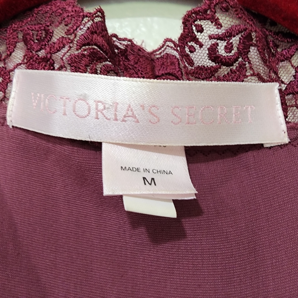 Victoria's Secret Silk Blend Velvet & Lace Duster Robe Burgundy Luxury size Med - Picture 6 of 11